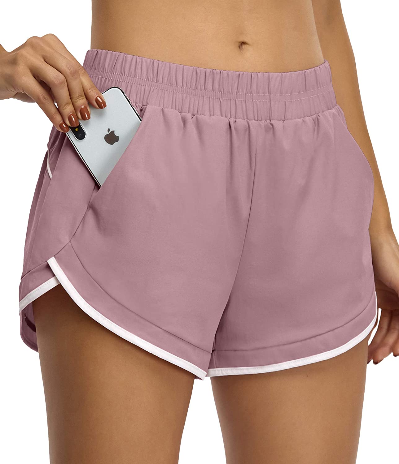 230816061559747_1 BLEVONH Women Elastic Waist Double Layer Casual Running Shorts with Side Pockets - Image 1